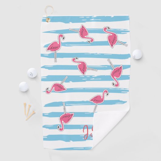 Aangepaste Kawaii Cute Summer Tropical Flamingos Golfhanddoek (Insitu)