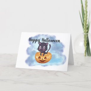 Aangepaste Kawaii Halloween Zwarte Kat Pompoen Feestdagen Kaart