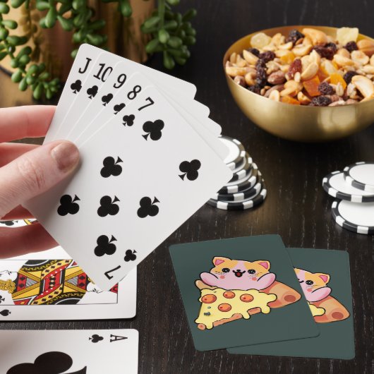 Aangepaste Kawaii Kat Knuffel Pepperoni Pizza Cart Pokerkaarten (Insitu)