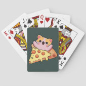 Aangepaste Kawaii Kat Knuffel Pepperoni Pizza Cart Pokerkaarten (Achterkant)