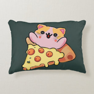Aangepaste Kawaii Kat Knuffelende Pepperoni Pizza  Accent Kussen