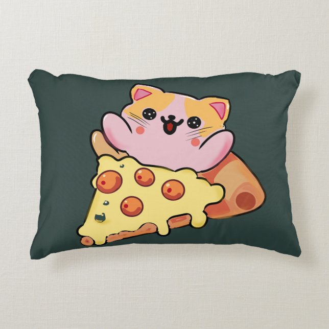 Aangepaste Kawaii Kat Knuffelende Pepperoni Pizza  Accent Kussen (Voorkant)