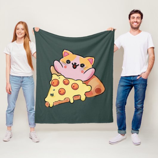 Aangepaste Kawaii Kat Knuffelende Pepperoni Pizza Fleece Deken (In situ)
