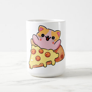 Aangepaste Kawaii Kat Knuffelende Pepperoni Pizza Koffiemok