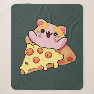 Aangepaste Kawaii Kat Knuffelende Pepperoni Pizza  Sherpa Deken