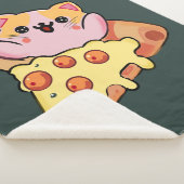 Aangepaste Kawaii Kat Knuffelende Pepperoni Pizza  Sherpa Deken (3/4)
