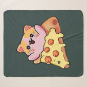Aangepaste Kawaii Kat Knuffelende Pepperoni Pizza  Sherpa Deken (Voorkant (horizontaal))