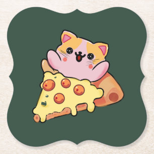 Aangepaste Kawaii Kat Knuffelt Pepperoni Pizza Car Kartonnen Onderzetters