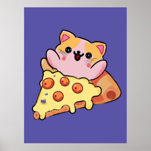 Aangepaste Kawaii Kat Knuffelt Pepperoni Pizza Car Poster
