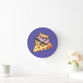 Aangepaste Kawaii Kat Knuffelt Pepperoni Pizza Car Ronde Klok (Huis)