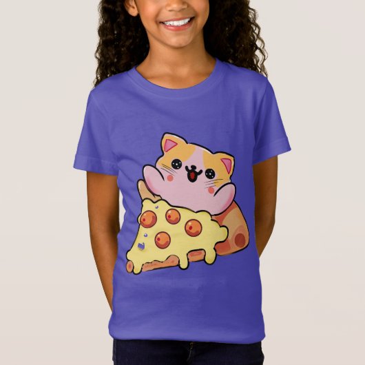Aangepaste Kawaii Kat Knuffelt Pepperoni Pizza Car T-shirt (Voorkant)