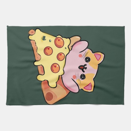 Aangepaste Kawaii Kat Knuffelt Pepperoni Pizza Car Theedoek (Horizontaal)