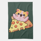 Aangepaste Kawaii Kat Knuffelt Pepperoni Pizza Car Theedoek (Verticaal)