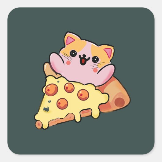 Aangepaste Kawaii Kat Knuffelt Pepperoni Pizza Car Vierkante Sticker (Voorkant)