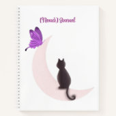 Aangepaste Kawaii Kat op Maan met Vlinder Notitieboek (Voorkant)