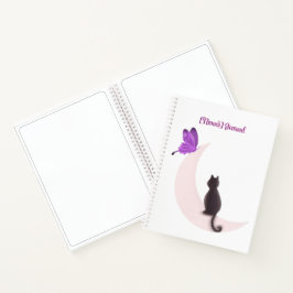 Aangepaste Kawaii Kat op Maan met Vlinder Notitieboek