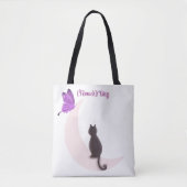 Aangepaste Kawaii Kat op Maan met Vlinder Tote Bag (Voorkant)