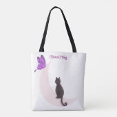 Aangepaste Kawaii Kat op Maan met Vlinder Tote Bag (Achterkant)
