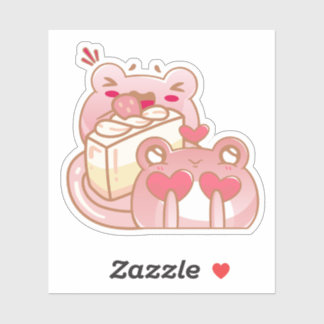 Aangepaste Kawaii Kikker Eet Cake Persoonlijk Sticker