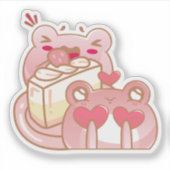 Aangepaste Kawaii Kikker Eet Cake Persoonlijk Sticker (Voorkant)