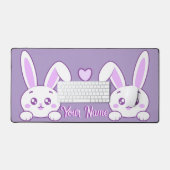 Aangepaste Kawaii Pastel Paarse Kijkende Konijn Bureaumat (Keyboard & Muis)