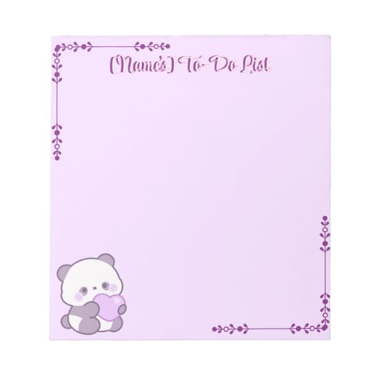 Aangepaste Kawaii Pastel Paarse Panda met Hart Notitieblok (Voorkant)