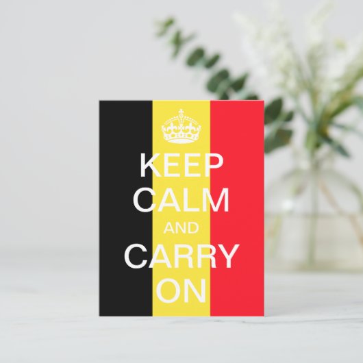 Aangepaste KEEP CALM en CARRY ON - Belgische vlag Briefkaart (Staand voorkant)