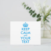 Aangepaste KEEP CALM en JOUW TEKST - blauwe woorde Briefkaart (Staand voorkant)