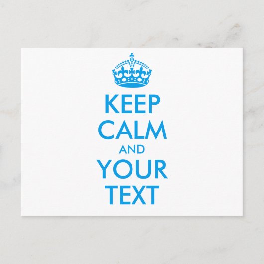 Aangepaste KEEP CALM en JOUW TEKST - blauwe woorde Briefkaart (Voorkant)