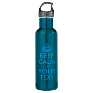 Aangepaste KEEP CALM en JOUW TEKST - blauwe woorde Waterfles
