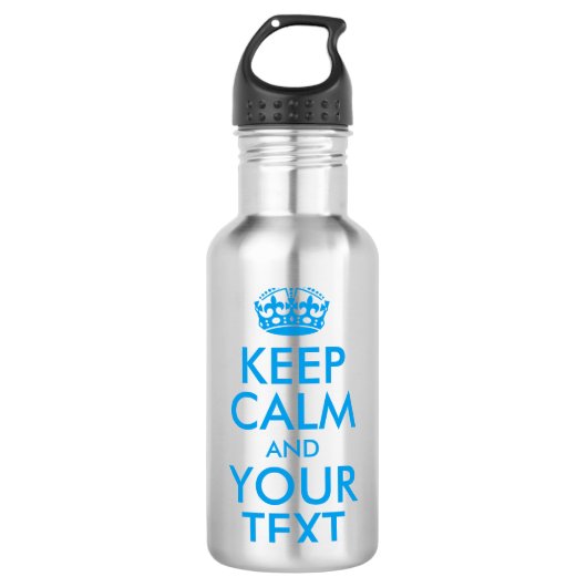Aangepaste KEEP CALM en JOUW TEKST - blauwe woorde Waterfles (Voorkant)