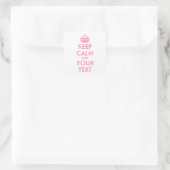 Aangepaste KEEP CALM en JOUW TEKST - bleek roze Vierkante Sticker (Tas)