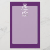 Aangepaste KEEP CALM EN Jouw tekst op Paars Briefpapier (Voorkant)