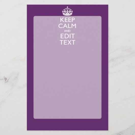 Aangepaste KEEP CALM EN Jouw tekst op Paars Briefpapier (Voorkant)
