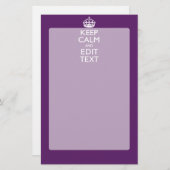 Aangepaste KEEP CALM EN Jouw tekst op Paars Briefpapier (Voorkant / Achterkant)