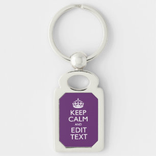 Aangepaste KEEP CALM EN Jouw tekst op Paars Sleutelhanger
