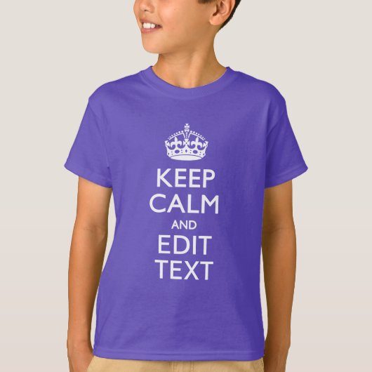 Aangepaste KEEP CALM EN Jouw tekst op Paars T-shirt (Voorkant)