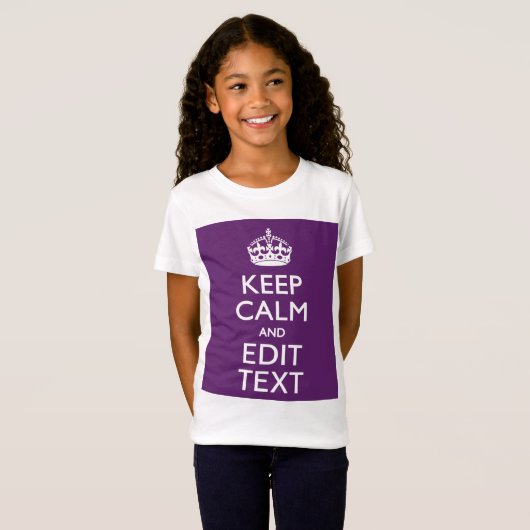 Aangepaste KEEP CALM EN Jouw tekst op Paars T-shirt (Voorkant volledig)