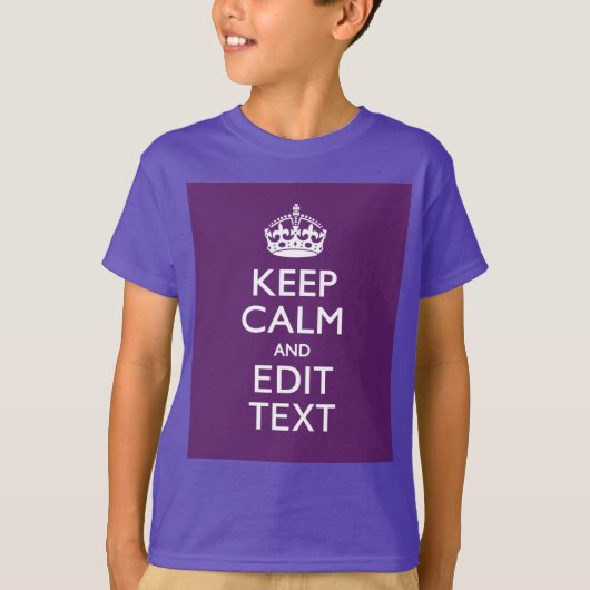 Aangepaste KEEP CALM EN Jouw tekst op Paars T-shirt (Voorkant)