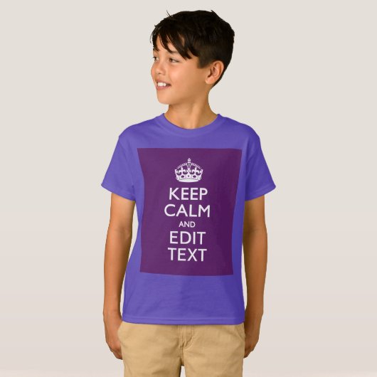 Aangepaste KEEP CALM EN Jouw tekst op Paars T-shirt (Voorkant volledig)