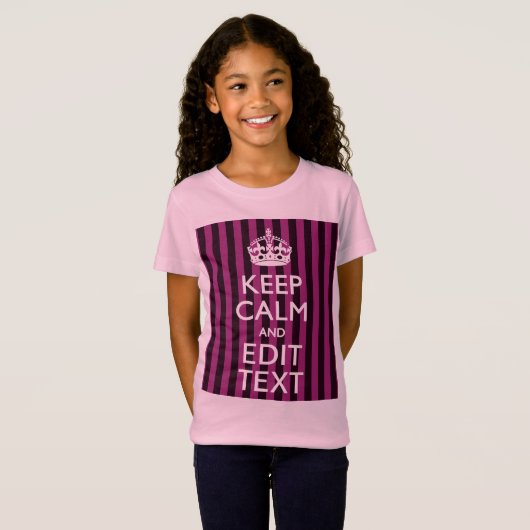 Aangepaste KEEP CALM en Jouw tekst op Roze T-shirt (Voorkant volledig)