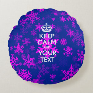 Aangepaste KEEP CALM EN Jouw tekst op sneeuwvlokke Rond Kussen