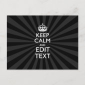 Aangepaste KEEP CALM en jouw tekst op zonnesburst Briefkaart (Voorkant)