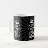 Aangepaste KEEP CALM en jouw tekst op zonnesburst Koffiemok (Voorkant links)