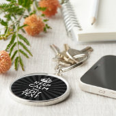 Aangepaste KEEP CALM en jouw tekst op zonnesburst Sleutelhanger (Zijkant)