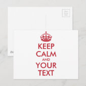 Aangepaste KEEP CALM en JOUW TEKST - rode woorden Briefkaart (Voorkant / Achterkant)