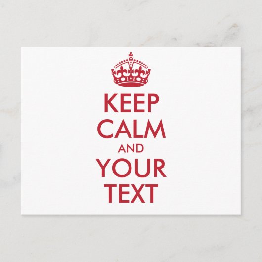 Aangepaste KEEP CALM en JOUW TEKST - rode woorden Briefkaart (Voorkant)