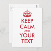 Aangepaste KEEP CALM en JOUW TEKST - rood Briefkaart (Voorkant / Achterkant)