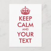 Aangepaste KEEP CALM en JOUW TEKST - rood Briefkaart (Voorkant)
