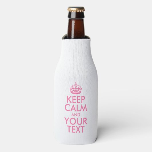 Aangepaste KEEP CALM en JOUW TEKST - roze woorden Flesjeskoeler (Fles Voorkant)
